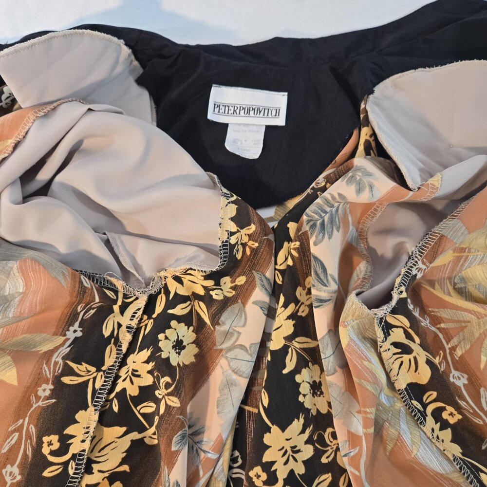 USA Made PETER POPOVITCH Vintage Retro Silky Tan  Floral Bomber Jacket Size X-L. - Picture 9 of 16